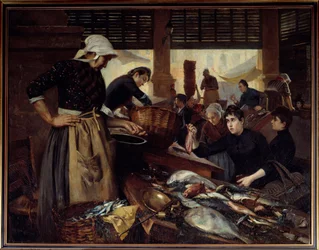 Pohled na Delacroix Hall. Procházka k rybám v Marseille. Obraz Edouarda Cremieuxe (1856-1944)