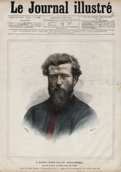 Portrét Paula Crampela (1864-1891), francouzského průzkumníka střední Afriky - rytina Navelliera v „The Illustrous Diary““ z roku 1891