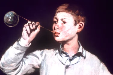 Chlapec vyfukuje bubliny, Detail, 1867