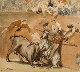 Býčí zápasy, 1865 (akvarel přes grafit)