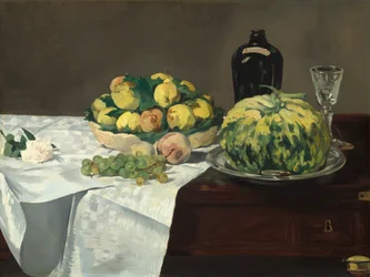 Zátiší s melounem a broskvemi, kolem roku 1866