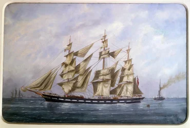 Rossdhu, tři anglické rohože se suchou plachtou Akvarel od Edouarda Adama (1847-1929) 1882 Paříž, Musee de la Marine