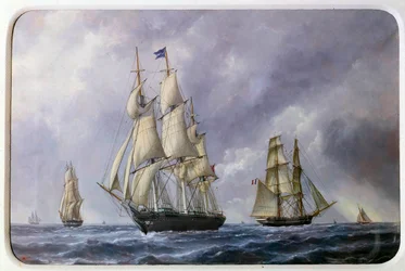Three Mat English and Brick French in 1881 Watercolor od Edouarda Adama (1847-1929) 1881 Paříž, Musee de la Marine