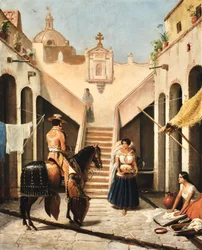 Chinaco a indián na mexickém nádvoří