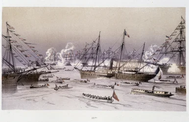 Vchod Orla do Port Said pro inauguraci Suezského průplavu – v „Skrze Suezskou šíji““ od Riou, Marius Fontaine
