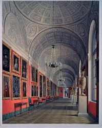 The New Ermitage, The Romanov Gallery, North Site (The New Ermitage, The Romanov Gallery, North Site). Dílo Eduarda (Edouarda) Hau (1807-1887), akvarel na papíře 1864. Ruské umění 19. stol. Státní Ermitáž Petrohrad.