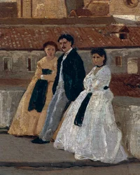 Terasa, Edoardo Dalbono (1841-1915), olej na panelu, 45x30 cm. Detail.