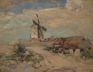 Větrný mlýn, cca 1900-04 (akvarel)