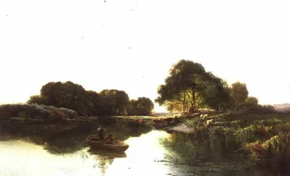 Říční krajina s rybáři rybaření