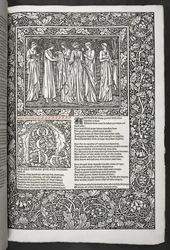 „The Works of Geoffrey Chaucer nyní nově potištěné obrázky navrženými Sirem Edwardem Burne-Jonesem“