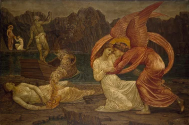 Cupid a Psyche - Palácové zelené nástěnné malby - Psyche přijímající rakev z Proserpiny, 1881