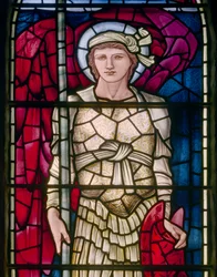Rottingdean, St Margaret, Morris & Co., Edward Burne-Jones, East Window, St Michael detail, 1893