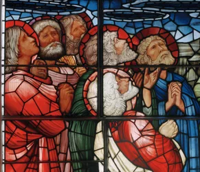 Okno Nanebevstoupení Páně, detail, 1885 (vitráž)