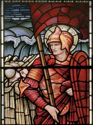 Wilden, All Saints, Morris & Co., Edward Burne-Jones, John Henry Dearle (1859-1932), Joshua, detail, 1902-1914, Louisa, Alfred, The Baldwins, ministerský předseda, metodista, Worcestershire, Arts & Crafts,