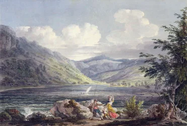 Haweswater, Westmoreland, cca 1795 (wc přes grafit na tkaném papíru)