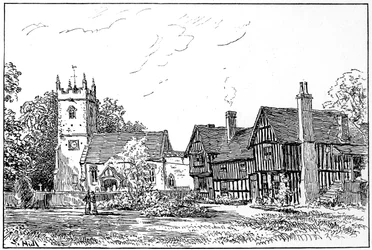 Cliffordský kostel a starý dům, Stratford-upon-Avon, Warwickshire, 1885.