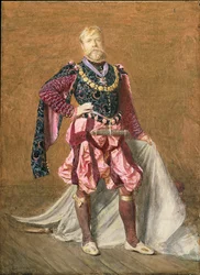 Autoportrét umělce v alžbětinských šatech, 1887 (wc)