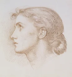 Studie hlavy mladé ženy, kolem roku 1880 (křída na papíře)