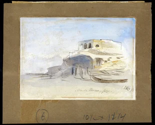Massa Forno, na ostrově Gozo (Ghawdex), maltské souostroví (Massa Forno, Gozo, Malta) - Malba Edwarda Leara (1812-1888), akvarel na papíře (9,4x13,5 cm)