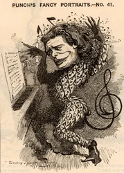 ""Anton Rubinstein (1829-1894) ruský pianista, skladatel a dirigent, zakladatel petrohradské konzervatoře. V londýnské koncertní sezóně 1881 vydělal v regionu 10 000 liber. Jednou z jeho skladeb byla opera „Démon“ (1875). Karikatura od Edwy