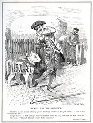 Lloyd George se chystá poslat svého "beránka", "lidový rozpočet", aby byl obětován a zabit ve Sněmovně lordů, 1909.