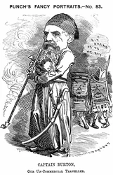 Richard Francis Burton (1821-1890) anglický orientalista a cestovatel. Karikatura Edwarda Linleyho Sambourna pro Punch, Londýn