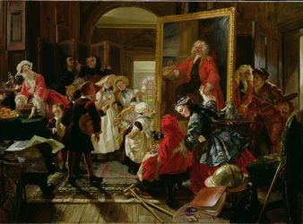 Hogarthův ateliér v roce 1739 (olej na plátně)