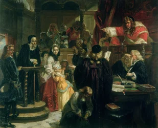 Soudce Jeffries (1648–1689) Zneužití vrháním na Richarda Baxtera (1615–1691) v jeho procesu