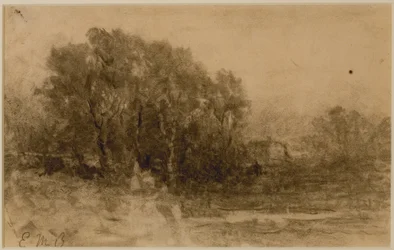Krajina s lesy, c. 80. léta 19. století (grafit na papíře)