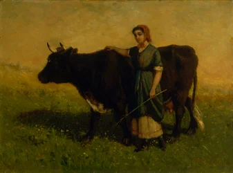 Žena bez názvu chodí s krávou, ca. 1869.