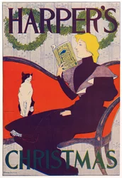 Reklamní plakát Harpers New Monthly Magazine, Vánoce 1894 (barevná litografie)