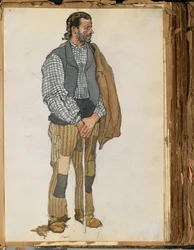 Náčrt španělského muže, 1906 (wc a grafit na papíře připevněné ve výstřižku)