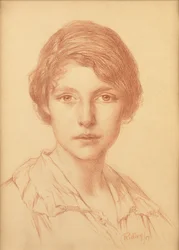 Mladá žena (červená křída)