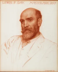 Lewis Foreman Day (1845-1910) návrhář, mistr cechu uměleckých dělníků v roce 1897, 1900 (červená křída na papíře)