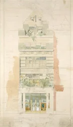 Návrh fasády McLean Fine Art Galleries, Haymarket, Londýn (akvarel a tužka na papíře) (detail viz 237077)