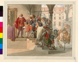 Deputace rakouských protestantů stojí před císařem Ferdinandem II. 1619 (Sturmova petice)