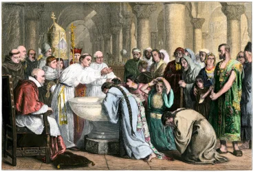 Povinný křest Maurů křesťany po reconquistě, asi 1500