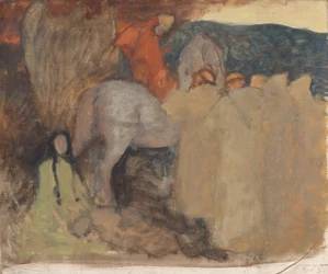 Kompoziční studie, možná pro Galahad Departs from the Land, v The Quest and Achievement of the Holy Grail, Book Delivery Room, Boston Public Library