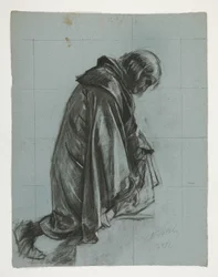Figurální studie pro sira Lancelota a sira Borse vybavila Galahad svými ostruhami, z The Quest of the Holy Grail (druhý ze série patnácti obrazů pro Boston Public Library, dokončený v roce 1901)