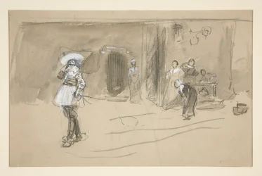 Skica pro ilustraci k Selections from the Poetry of Robert Herrick (kniha vydaná nakladatelstvím Harper v roce 1882, dříve publikovaná v Harper