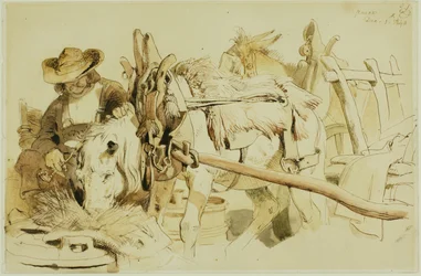 Farmář krmící svého poníka v Ženevě (recto); Sedící mnich (verze)