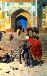 Royal Elephant u brány do Jami Masjid, Mathura, 19. nebo začátek 20. století.