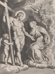 Přímluva Panny, klečící na oblaku přímo před Kristem, stojící..., ca. 1610-37.
