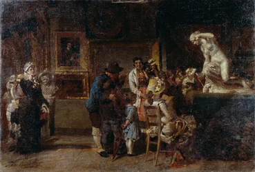 Návštěva muzea, Egisto Lancerotto (1847-1916), olej na plátně, 80x118 cm