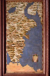 Mapa Magalhãesova průlivu vytvořená Egnaziem Dantim (1536-1586), italským matematikem, kosmografem a architektem. Kolem roku 1567. Florencie, Palazzo Vecchio, Sala del Mappamondo.