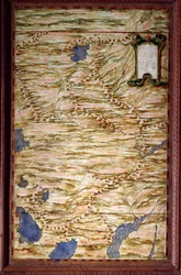 Mapa Peru vytvořená Egnaziem Dantim (1536-1586), matematikem, kosmografem a italským architektem. Kolem roku 1567. Florencie, Palazzo Vecchio, Sala del Mappamondo
