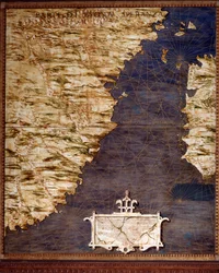 Mapa jižní Afriky a mysu Dobré naděje vytvořená Egnaziem Dantim (1536-1586), italským matematikem, kosmografem a architektem. Kolem roku 1567. Florencie, Palazzo Vecchio, Sala del Mappamondo.