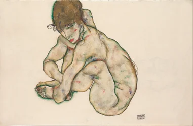 Dřepící nahá dívka, 1914