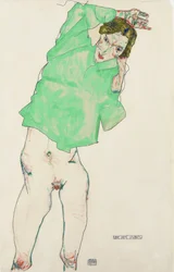 Devant le miroir - Před zrcadlem par Schiele, Egon (1890-1918). Tužka, Kvaš na papíře, rozměr : 48,3x32,1