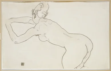 Klečící ženský akt předkloněný doleva, 1918